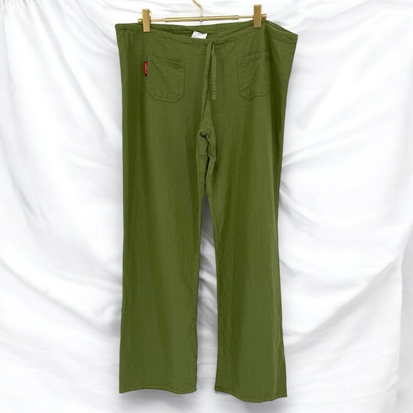 Miroa Pants - Miroa Green Linen Blend Drawstring Waist Casual Pants, Size M Bohemian Boho Chic